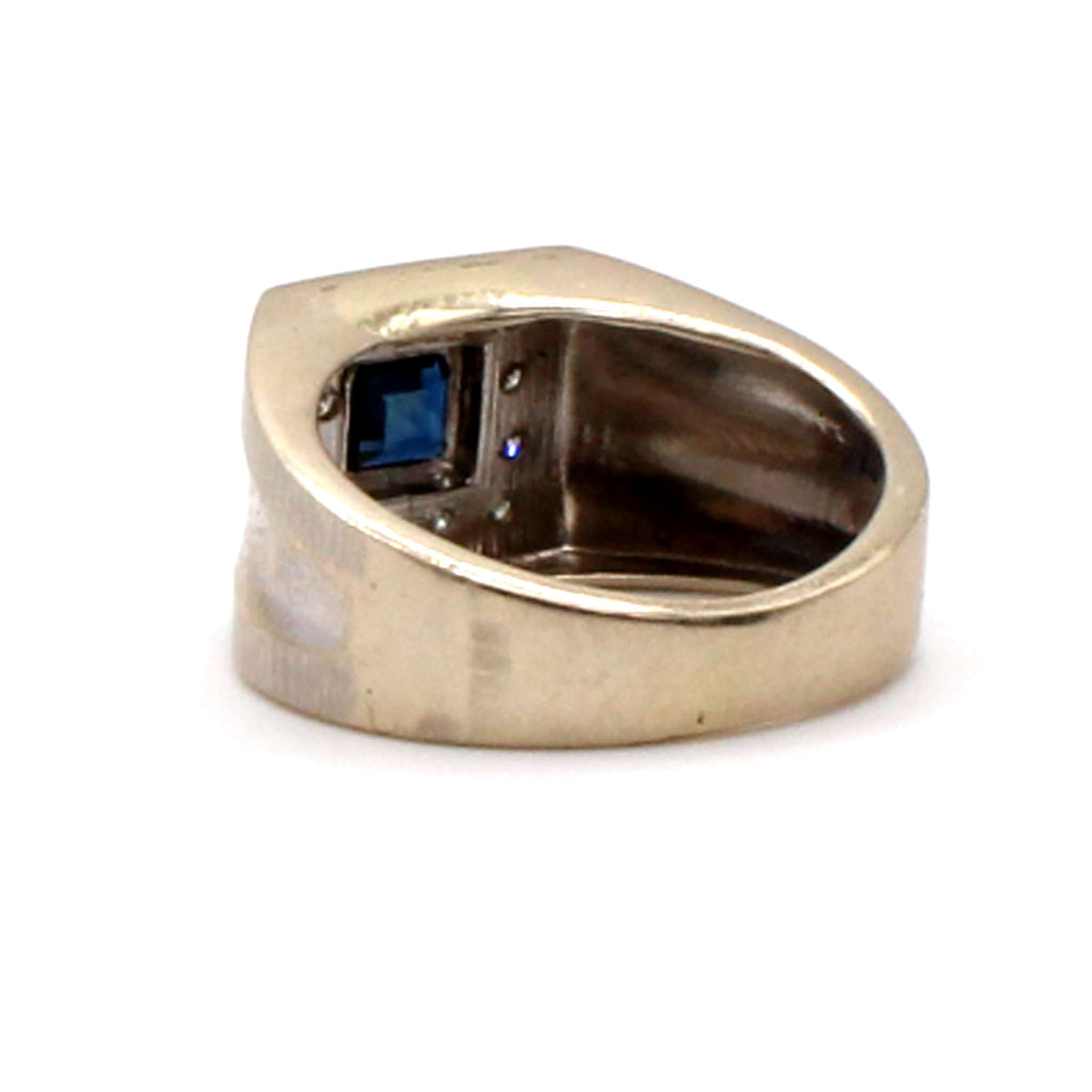 14k White Gold Sapphire and Diamond Square Style Ring Size 6.75