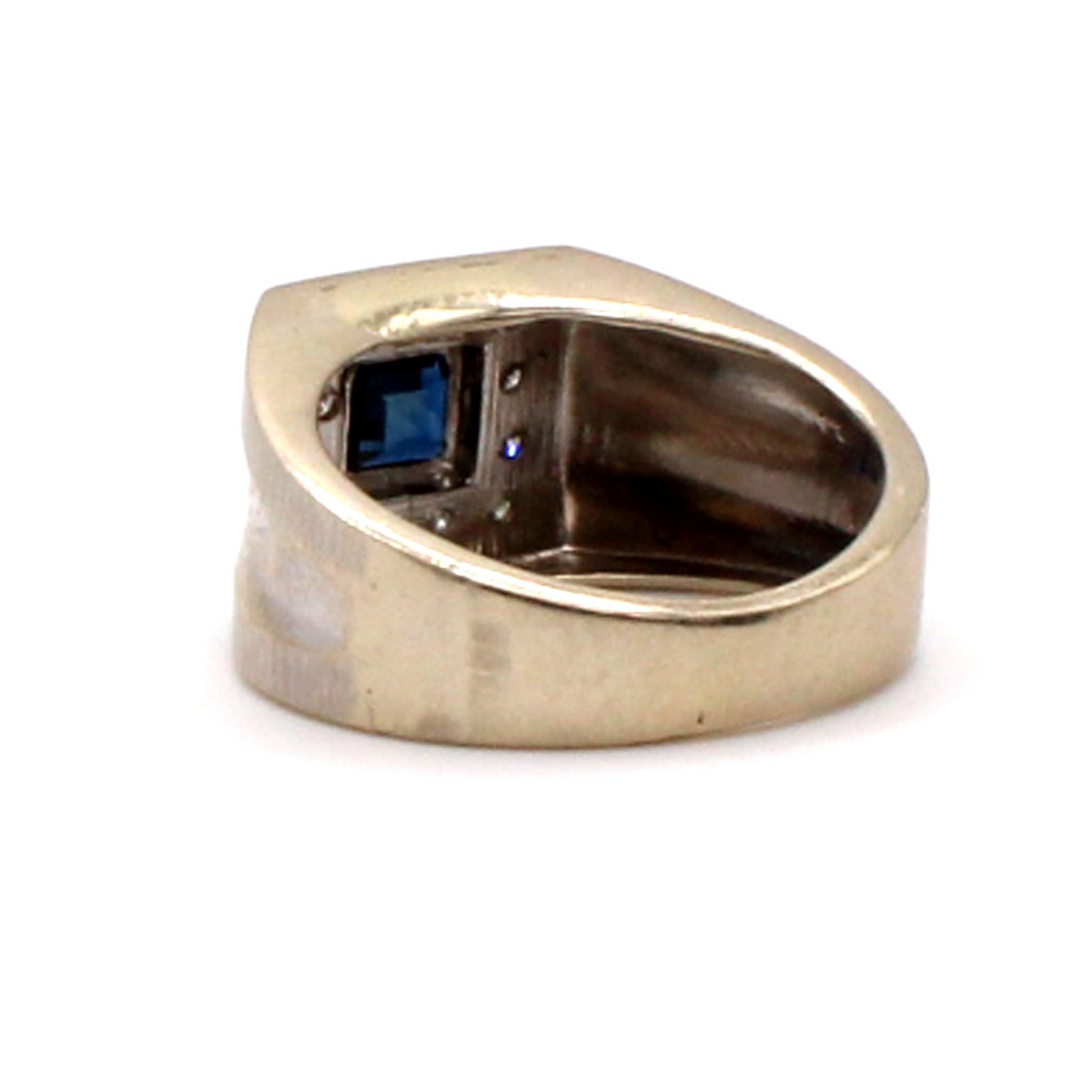 14k White Gold Sapphire and Diamond Square Style Ring Size 6.75