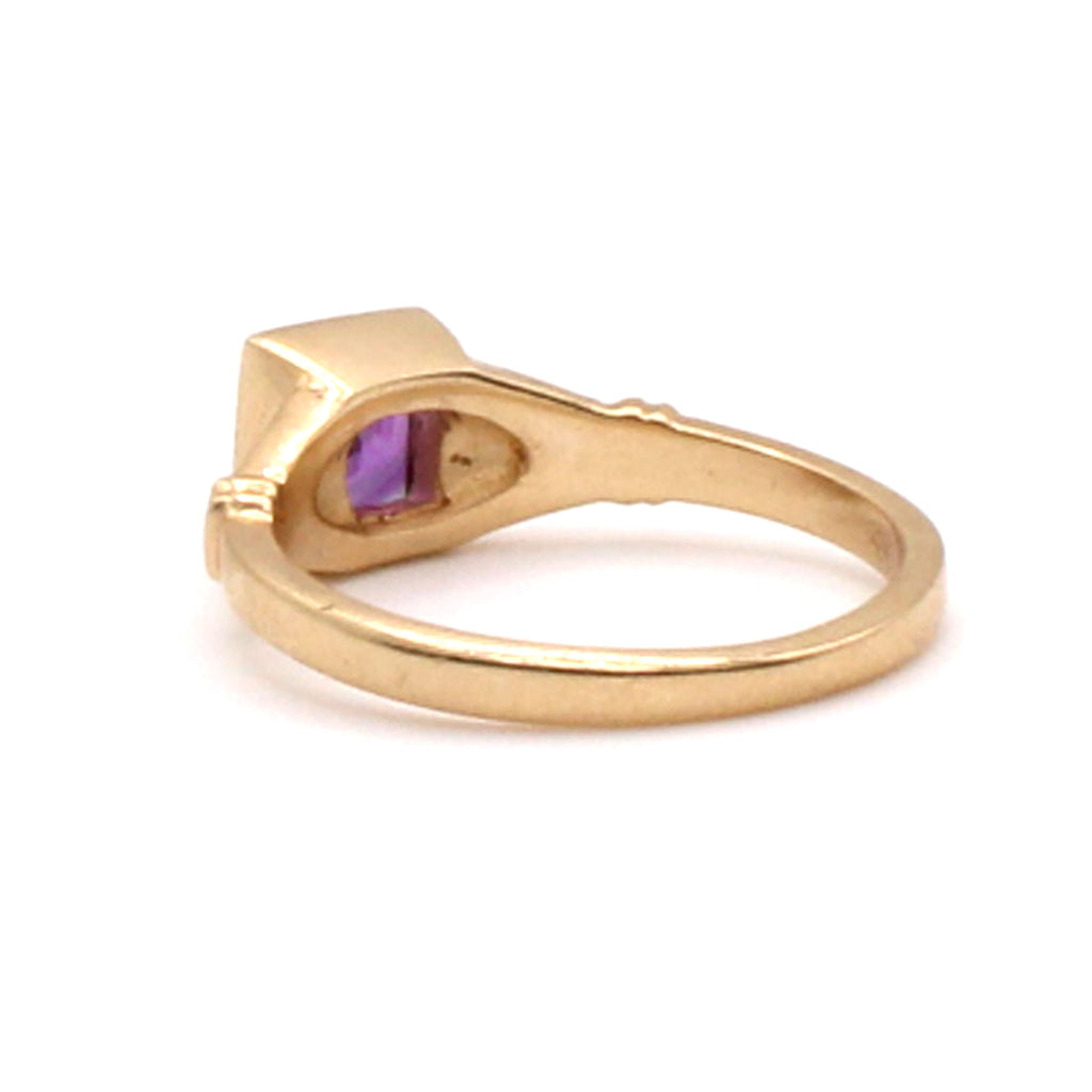 14k Yellow Gold Princess Cut Amethyst Ring Size 6