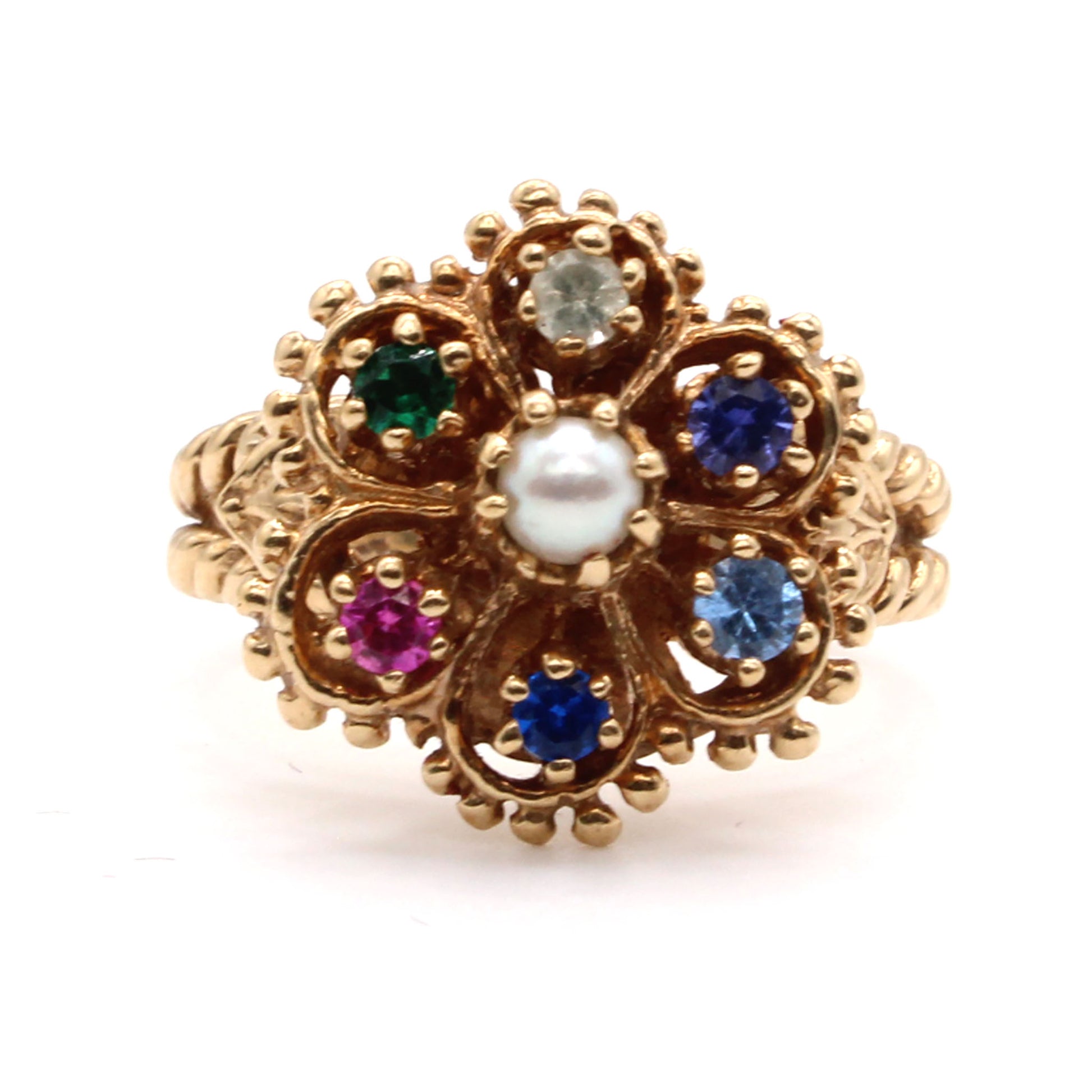 10k Yellow Gold Multi Stone Flower Ring Size 6.5