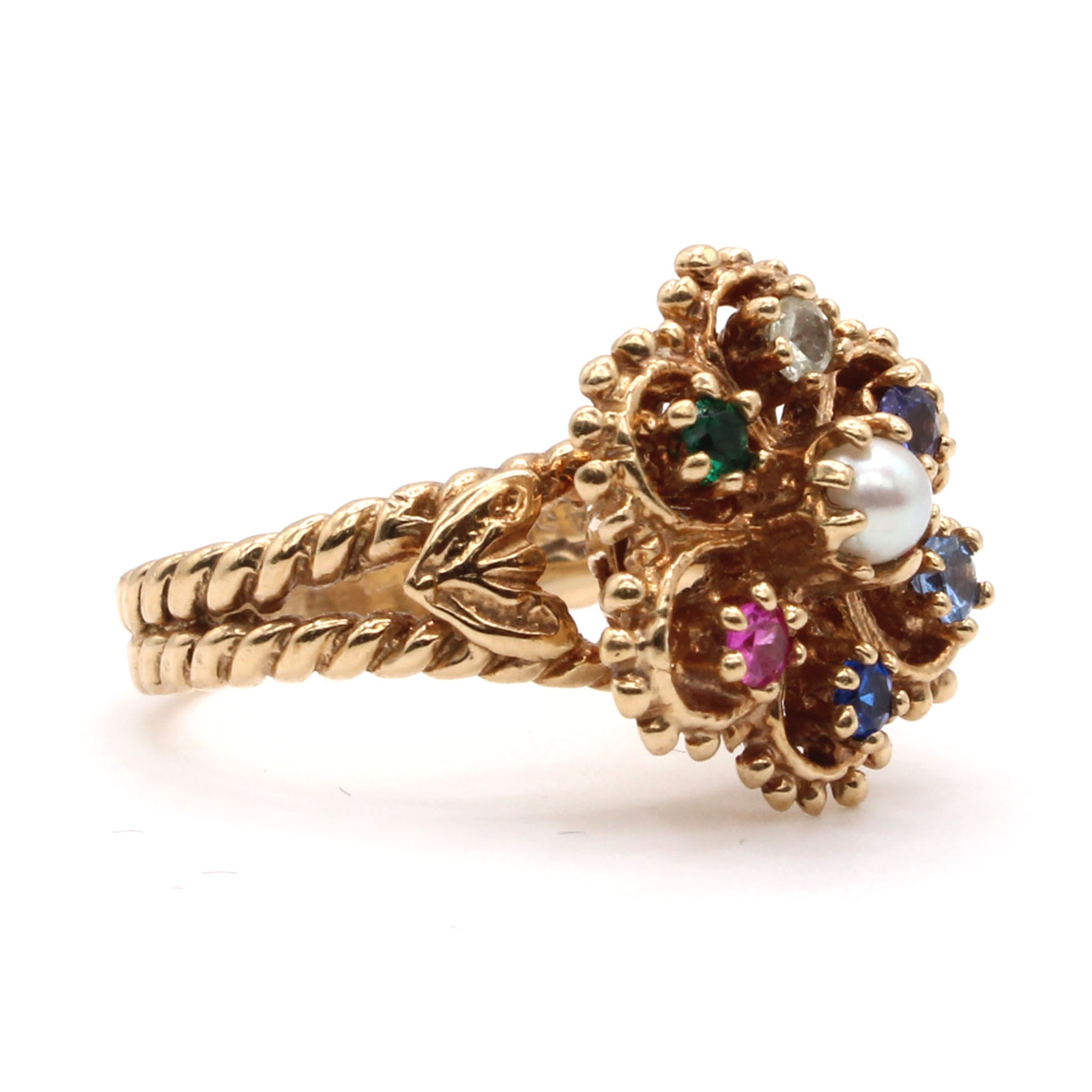 10k Yellow Gold Multi Stone Flower Ring Size 6.5