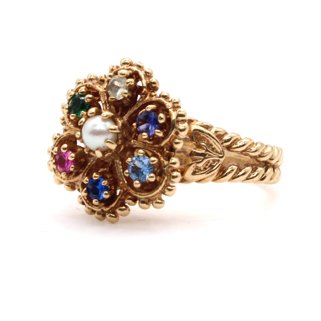 10k Yellow Gold Multi Stone Flower Ring Size 6.5