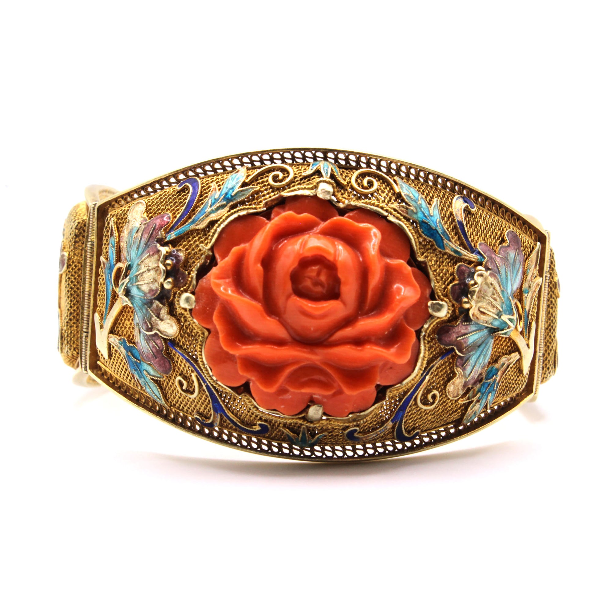 14k Yellow Gold Vintage Coral Bracelet 7 Inches