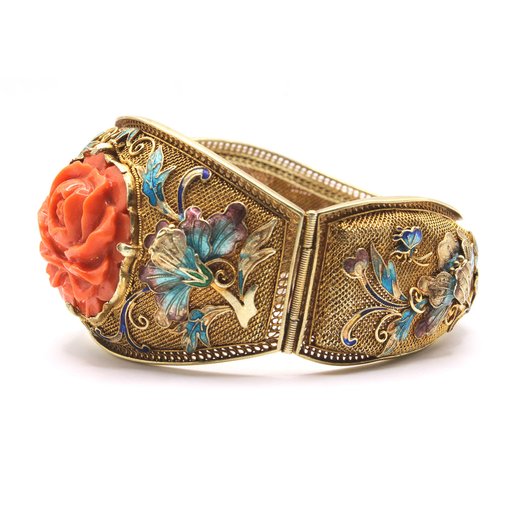 14k Yellow Gold Vintage Coral Bracelet 7 Inches