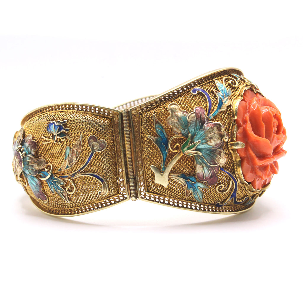 14k Yellow Gold Vintage Coral Bracelet 7 Inches