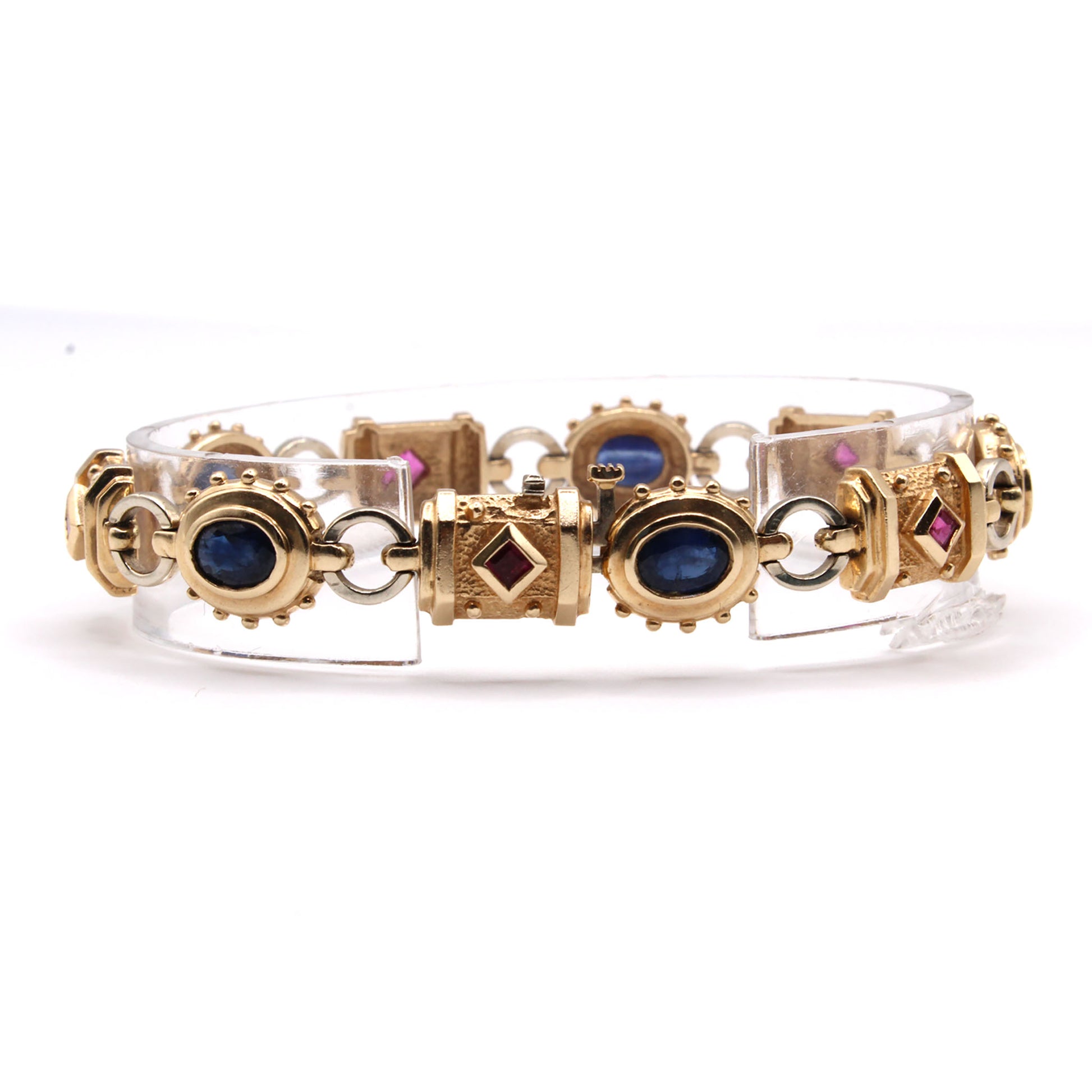 14k Yellow Gold Sapphire and Ruby Hardwear Style Bracelet 7.5 Inches