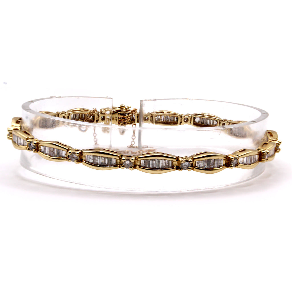 14k Yellow Gold 4.28ct Diamond Baguette Bracelet 7.5 Inches