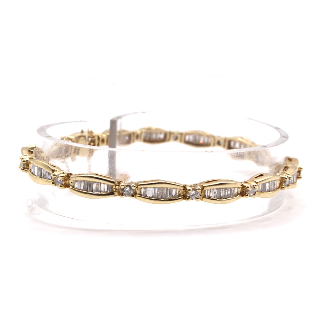 14k Yellow Gold 4.28ct Diamond Baguette Bracelet 7.5 Inches