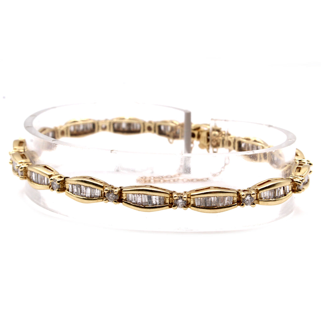 14k Yellow Gold 4.28ct Diamond Baguette Bracelet 7.5 Inches