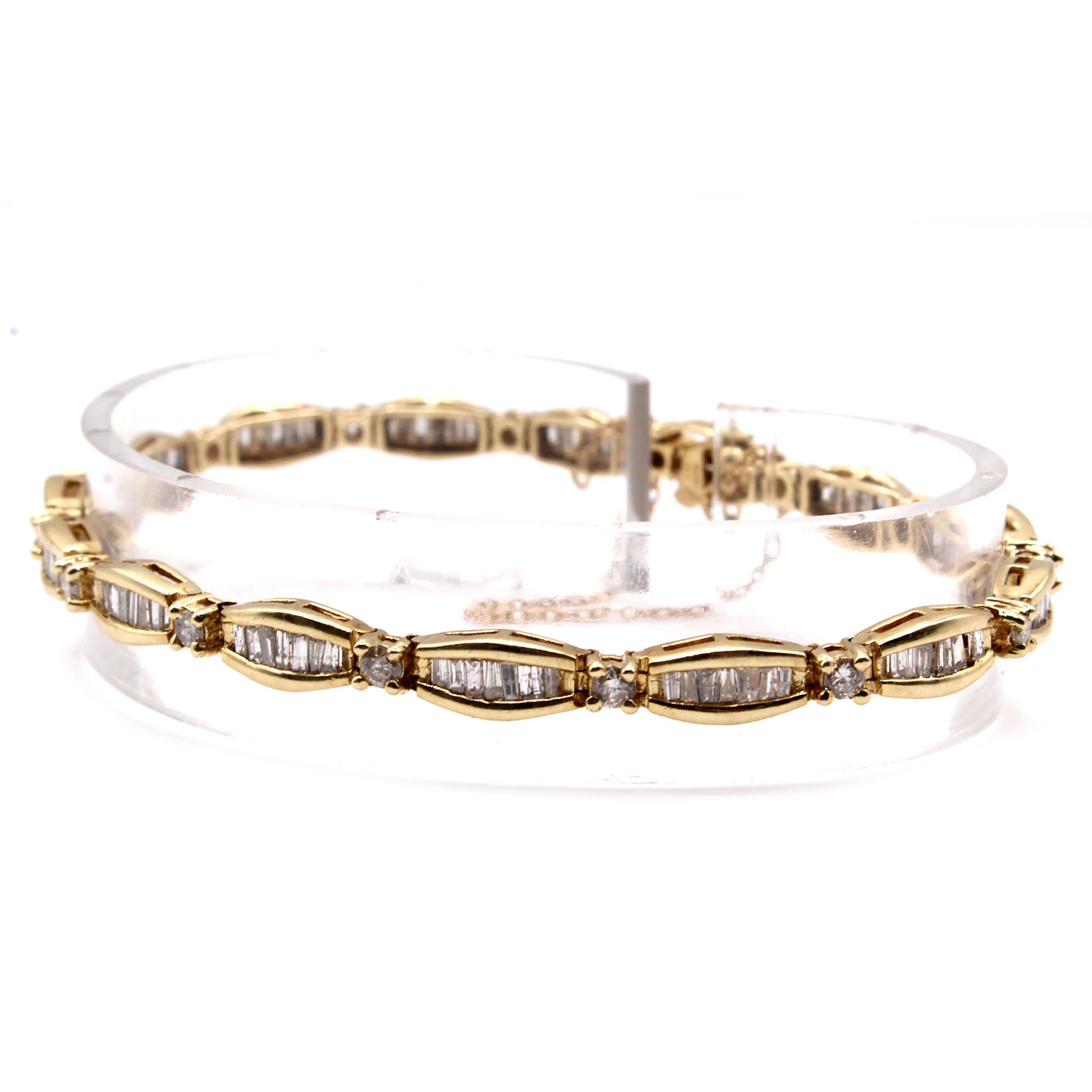 14k Yellow Gold 4.28ct Diamond Baguette Bracelet 7.5 Inches