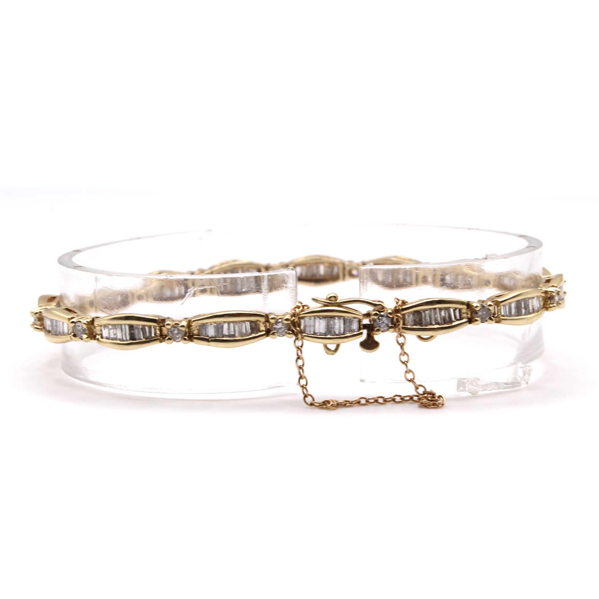 14k Yellow Gold 4.28ct Diamond Baguette Bracelet 7.5 Inches