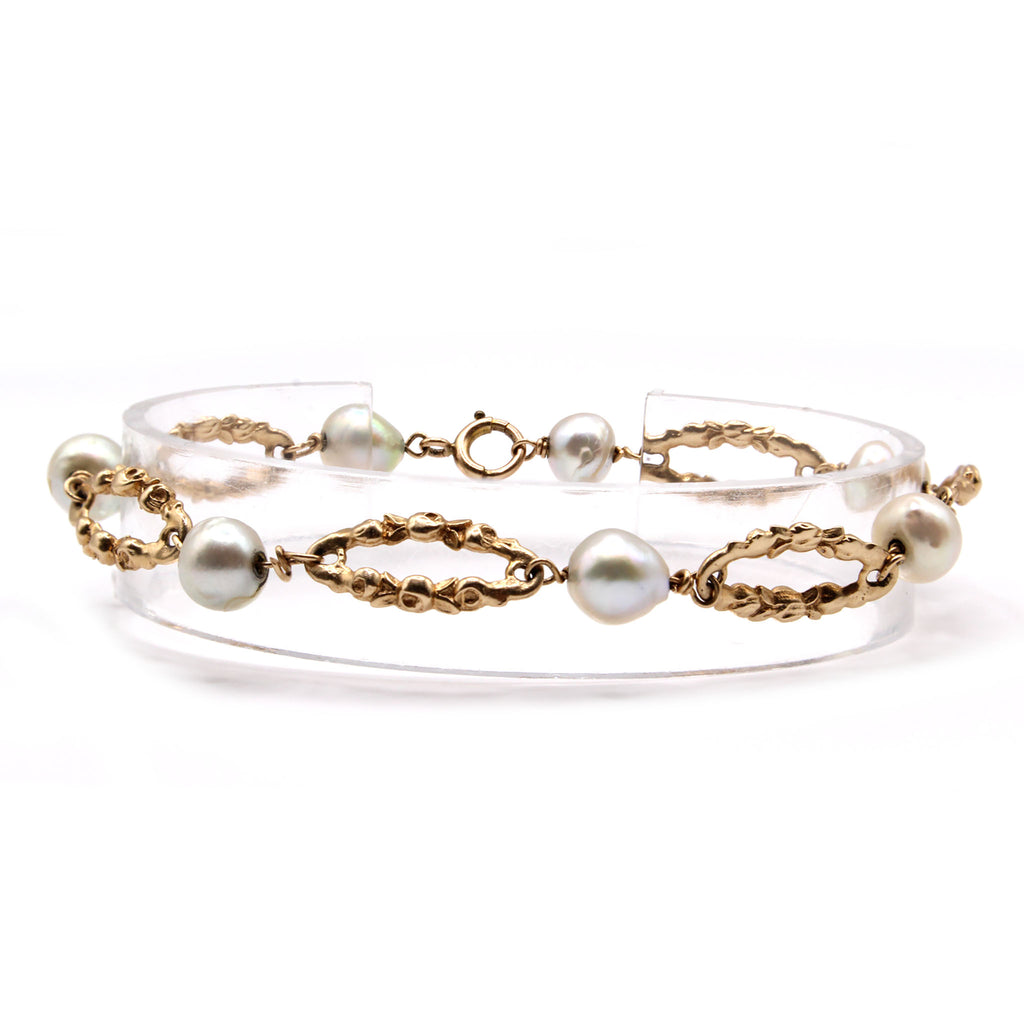 10k Yellow Gold Pearl  Bracelet 6.5 Inches