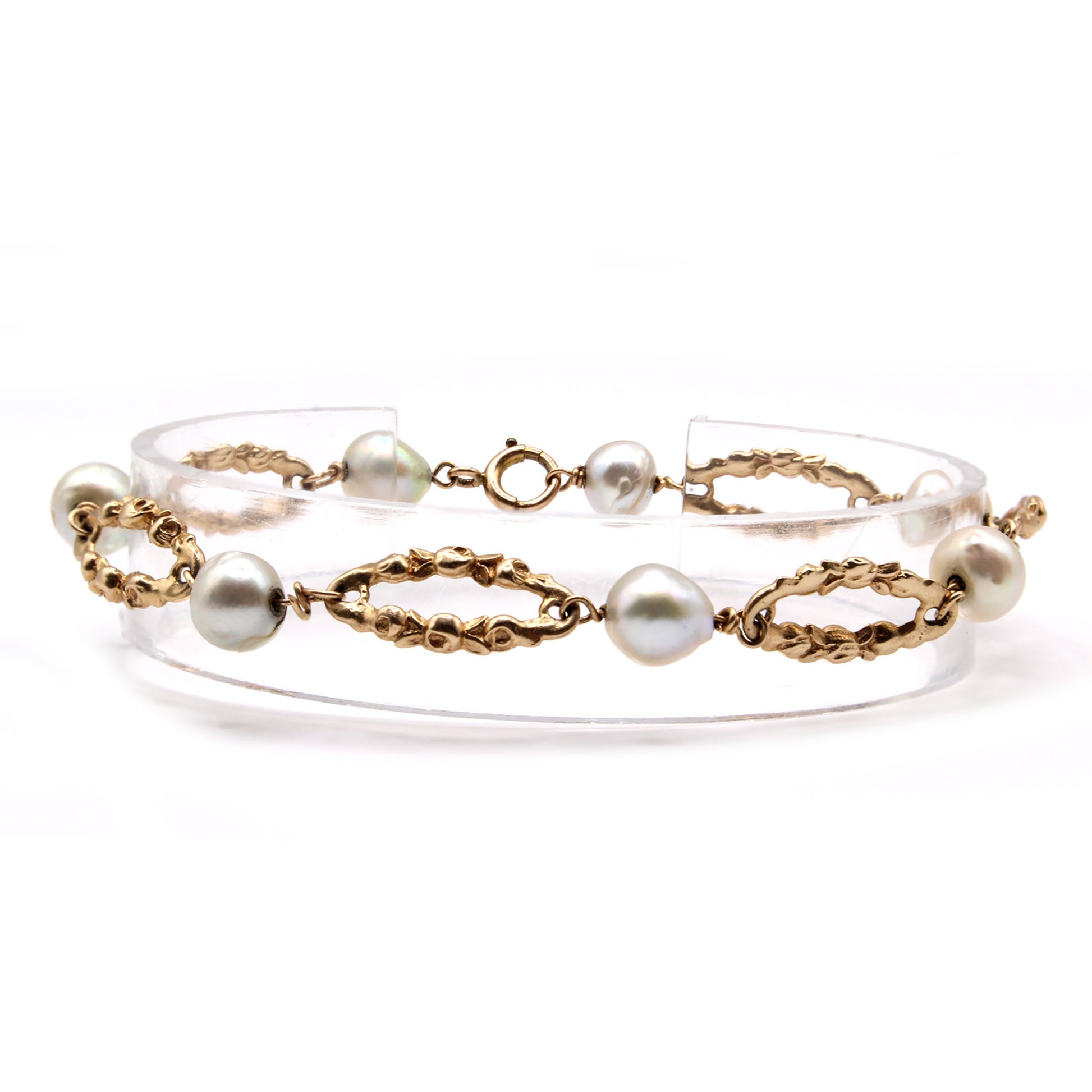 10k Yellow Gold Pearl  Bracelet 6.5 Inches
