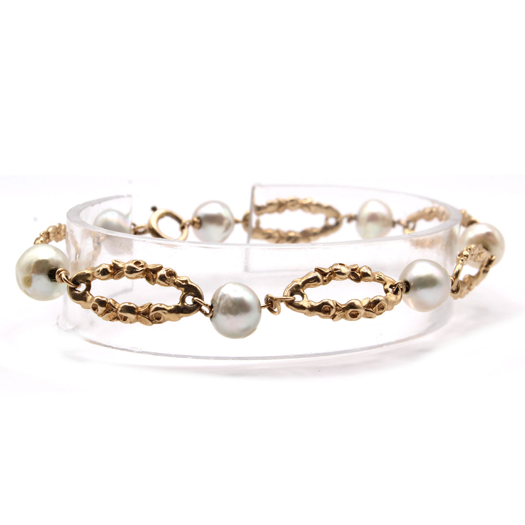10k Yellow Gold Pearl  Bracelet 6.5 Inches