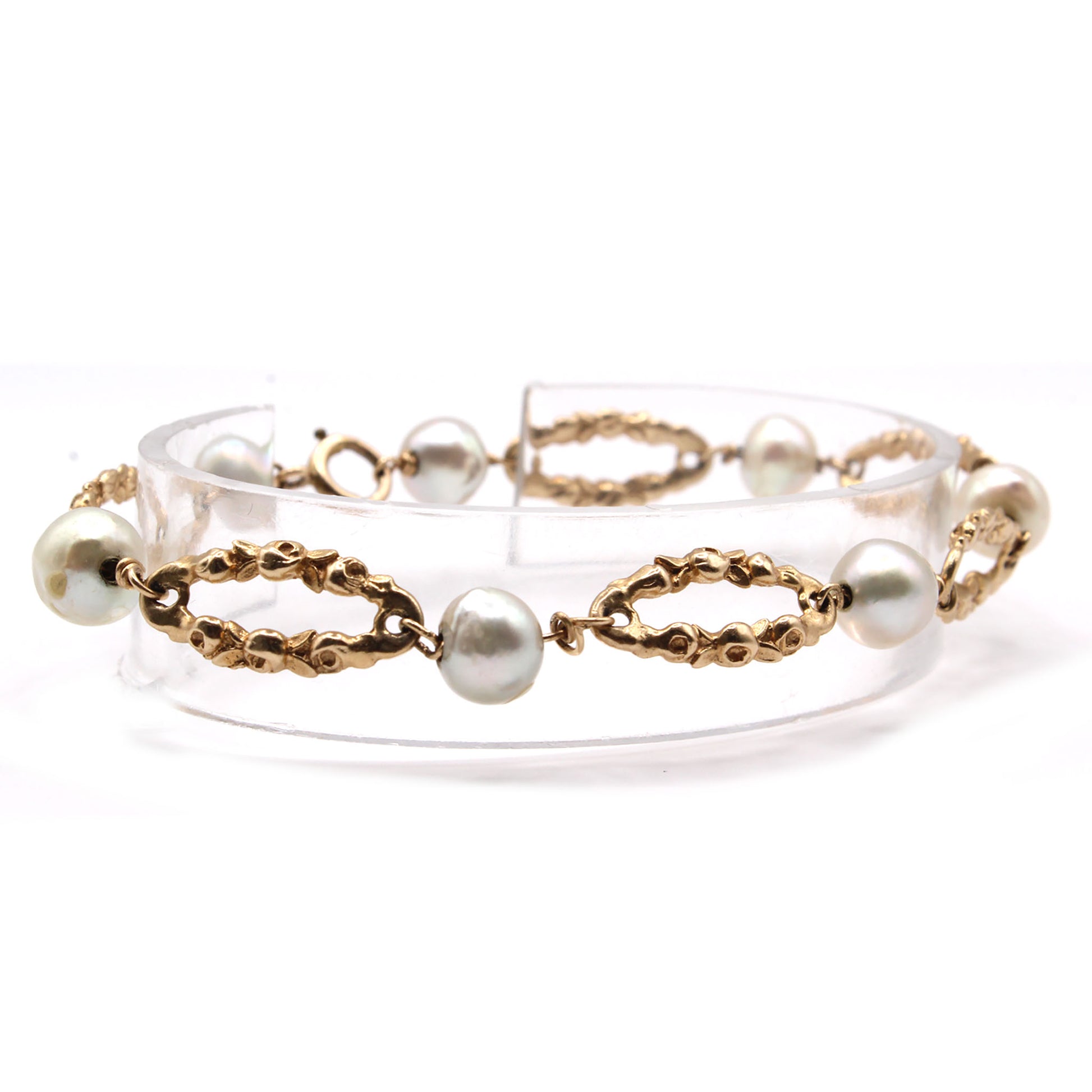 10k Yellow Gold Pearl  Bracelet 6.5 Inches
