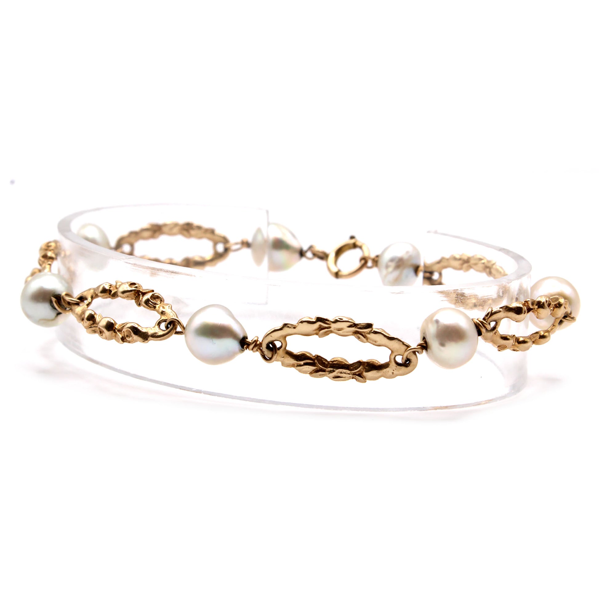 10k Yellow Gold Pearl  Bracelet 6.5 Inches
