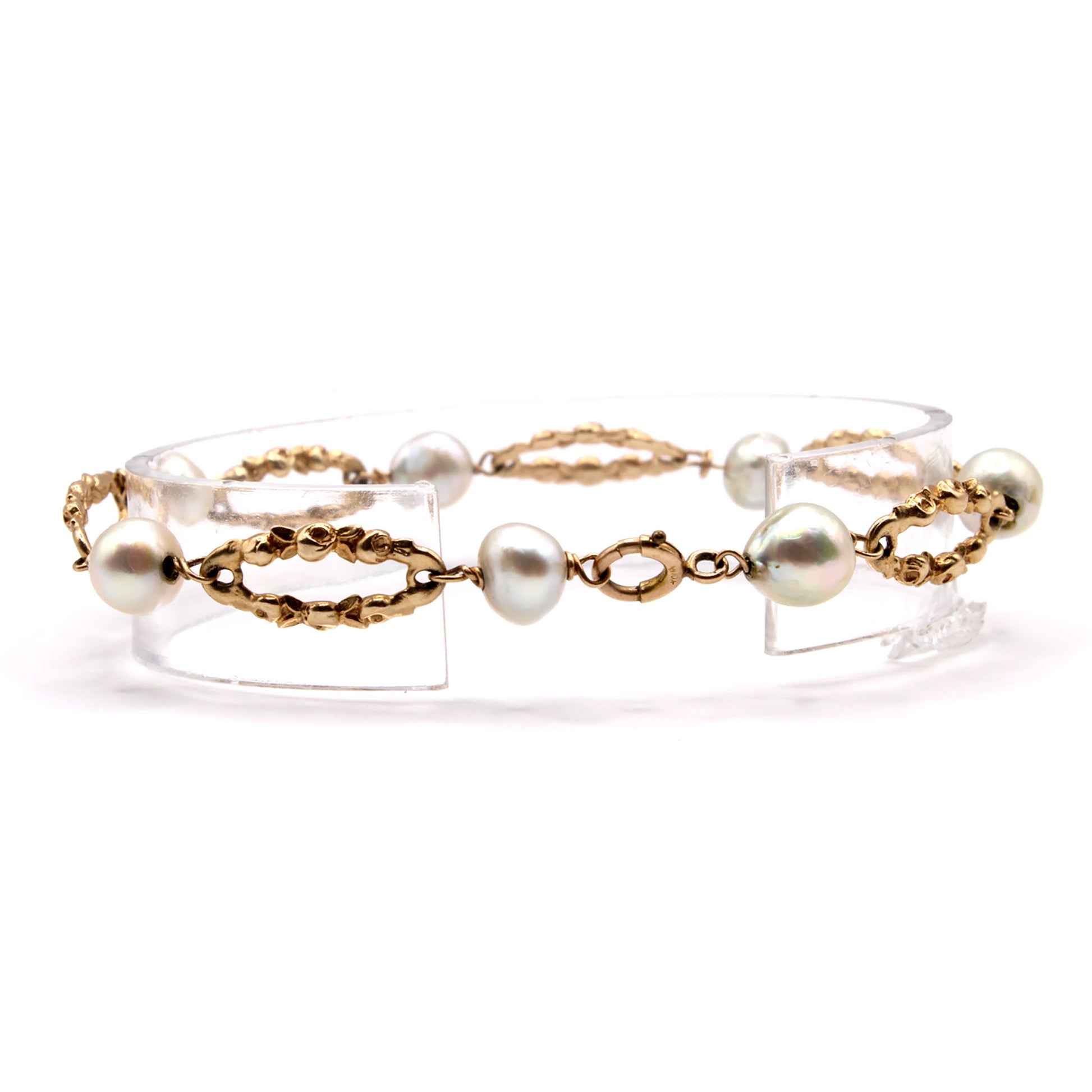 10k Yellow Gold Pearl  Bracelet 6.5 Inches