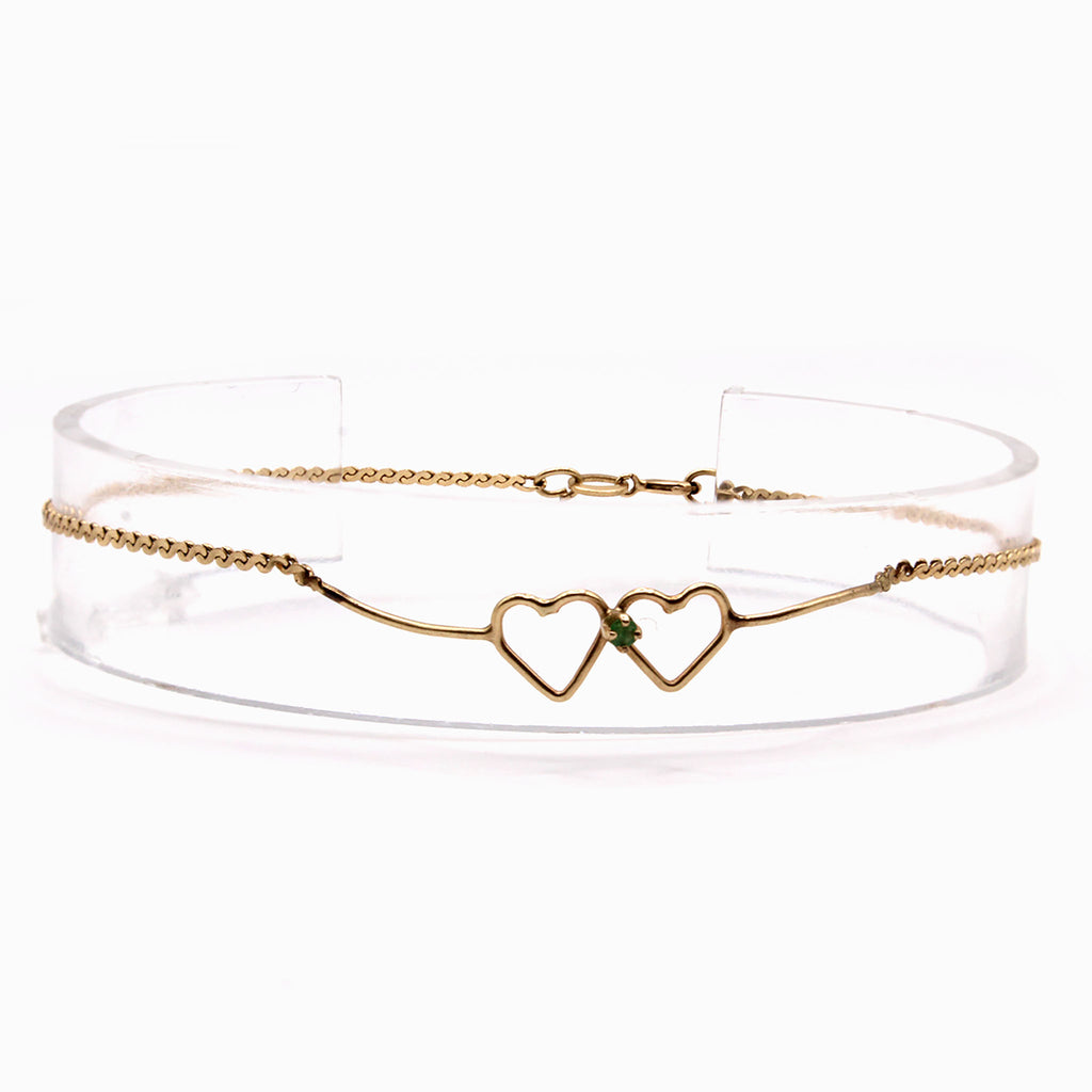 14k Yellow Gold Emerald Heart Bracelet 6.5 Inches