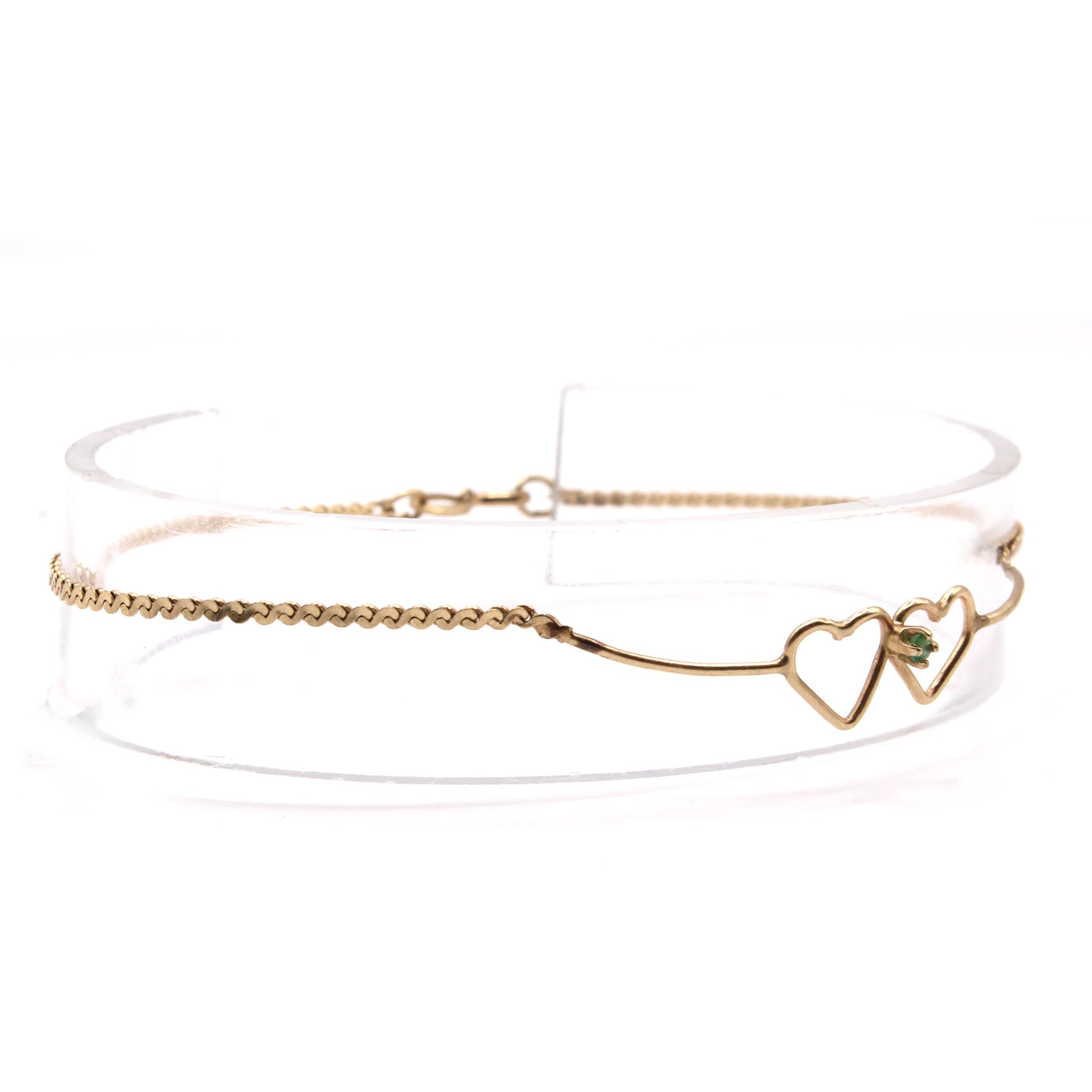 14k Yellow Gold Emerald Heart Bracelet 6.5 Inches