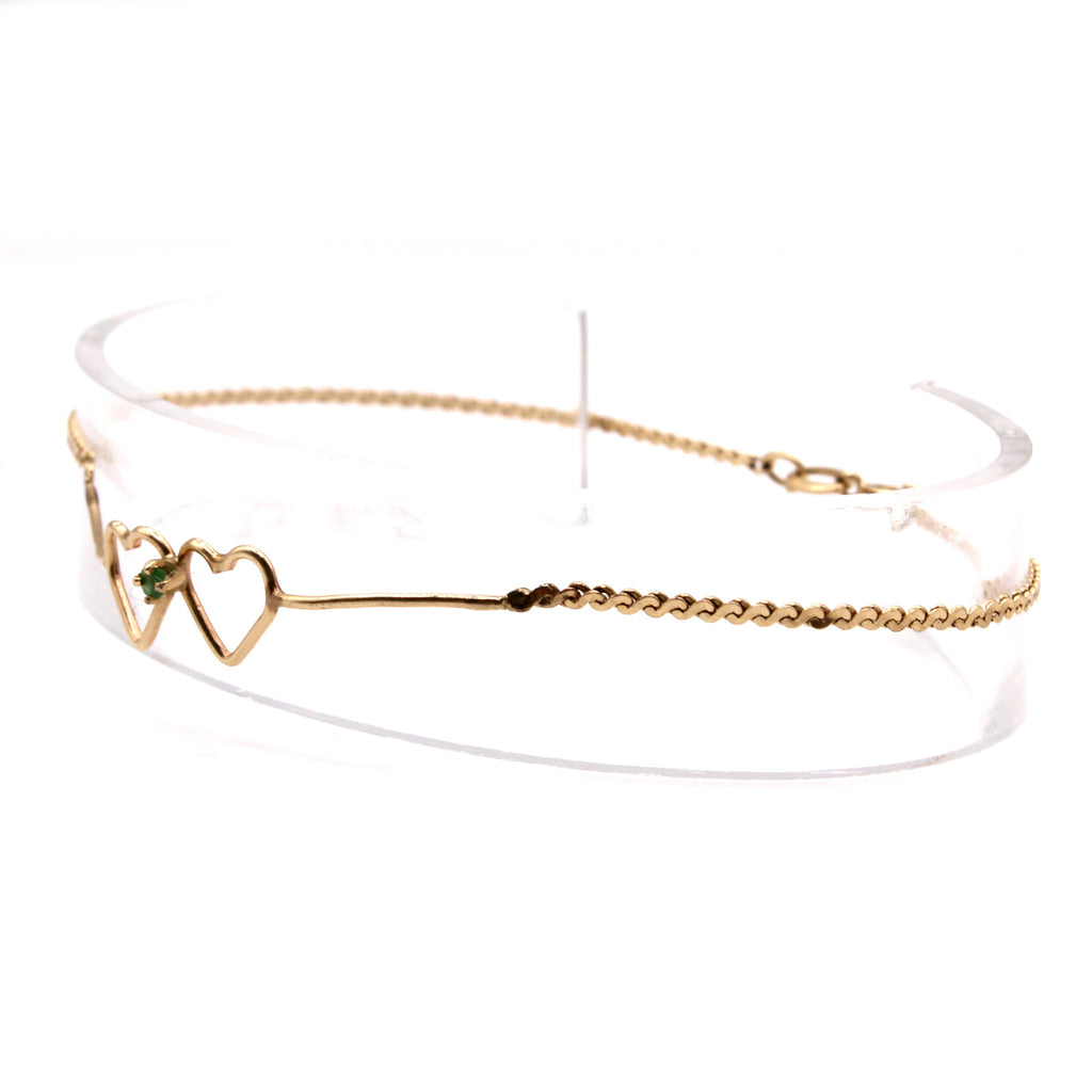 14k Yellow Gold Emerald Heart Bracelet 6.5 Inches