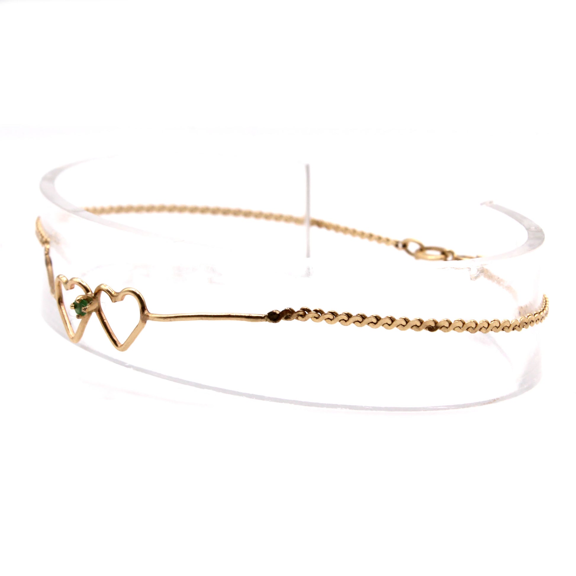 14k Yellow Gold Emerald Heart Bracelet 6.5 Inches