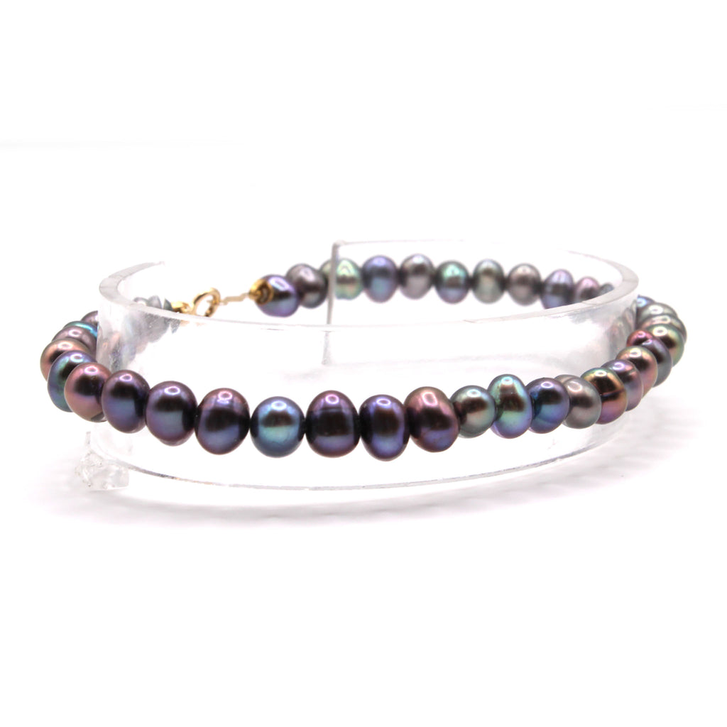 14k Yellow Gold Tahitian Pearl Bracelet 7.5 Inches