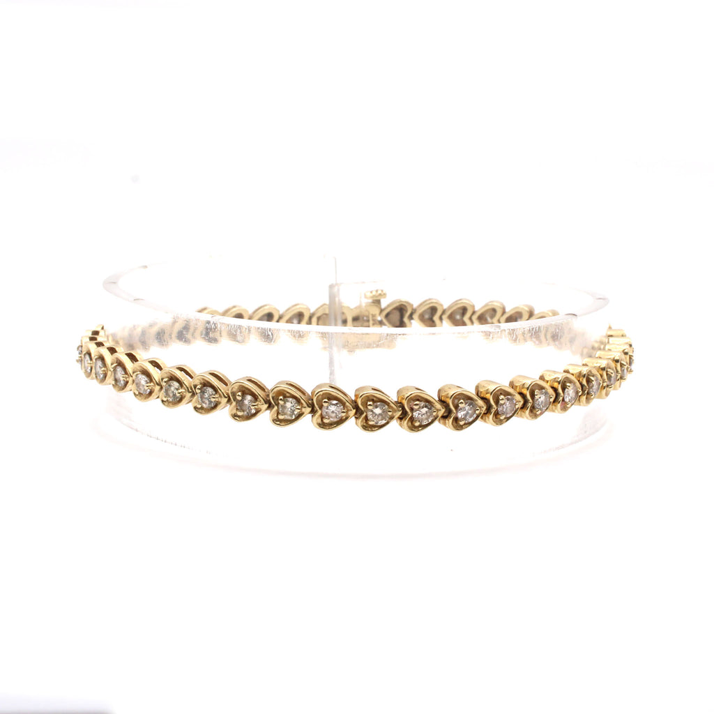 14k Yellow Diamond Heart Bracelet 7 Inches