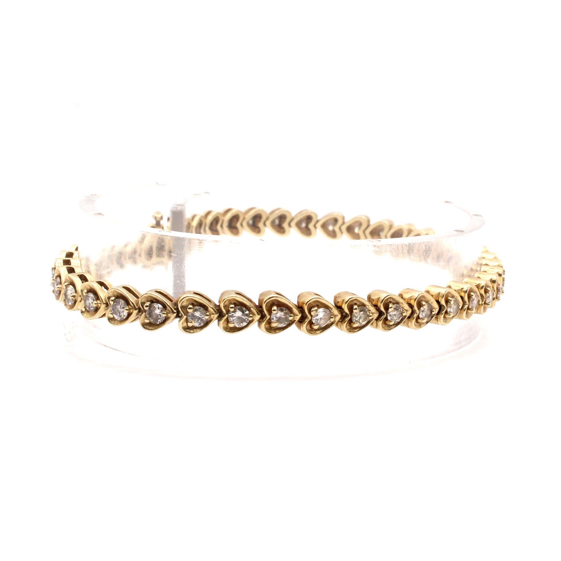 14k Yellow Diamond Heart Bracelet 7 Inches