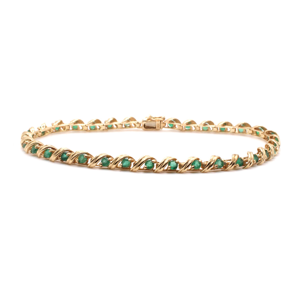 14k Yellow Gold 0.96cttw Emerald Bracelet 7 Inches