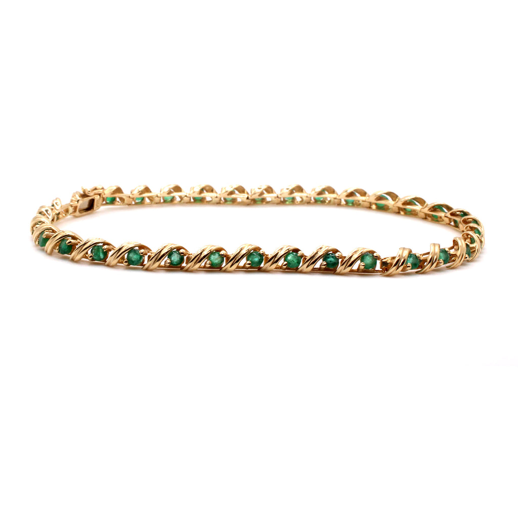 14k Yellow Gold 0.96cttw Emerald Bracelet 7 Inches