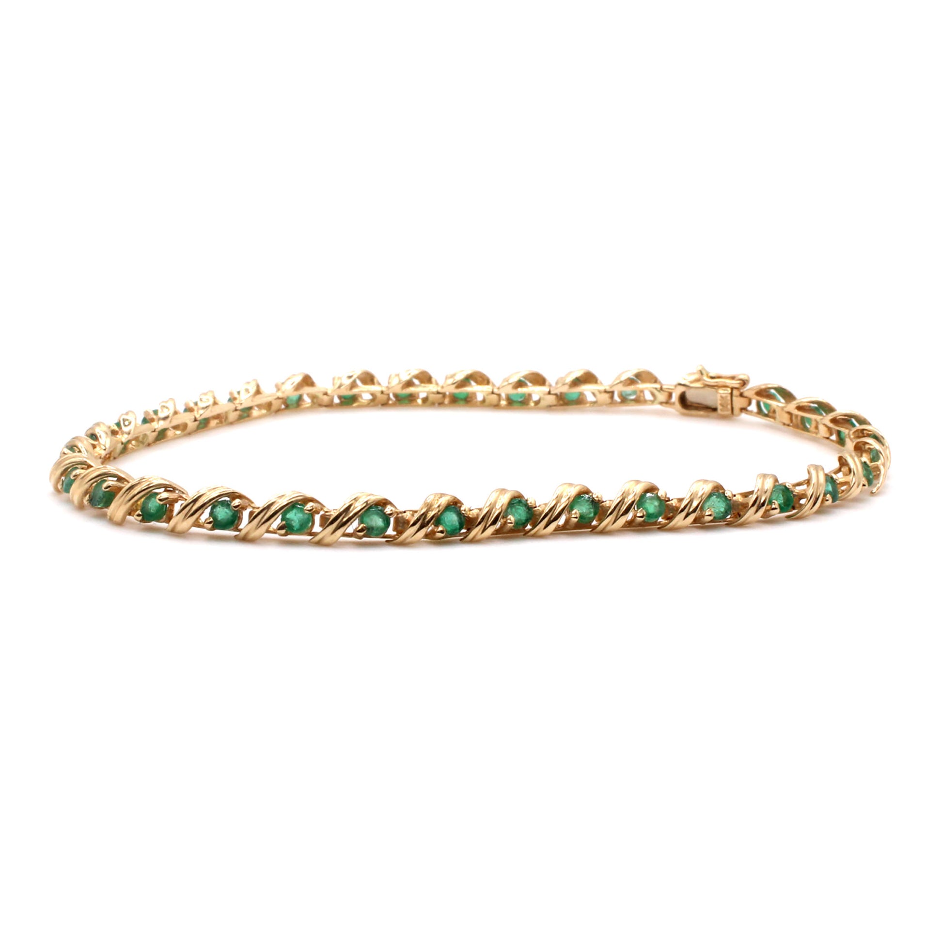 14k Yellow Gold 0.96cttw Emerald Bracelet 7 Inches