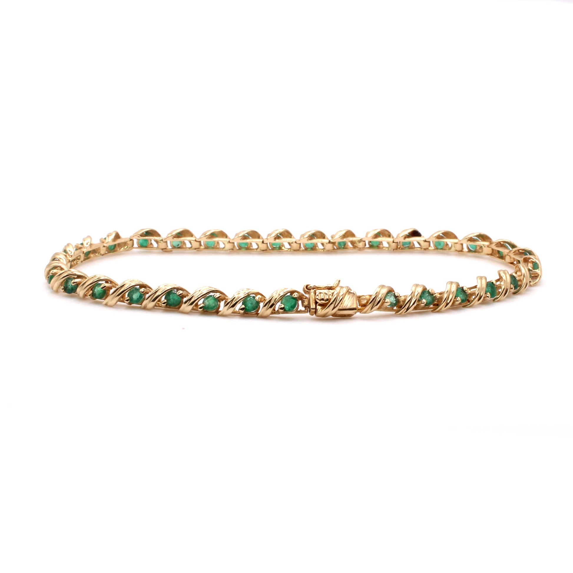 14k Yellow Gold 0.96cttw Emerald Bracelet 7 Inches