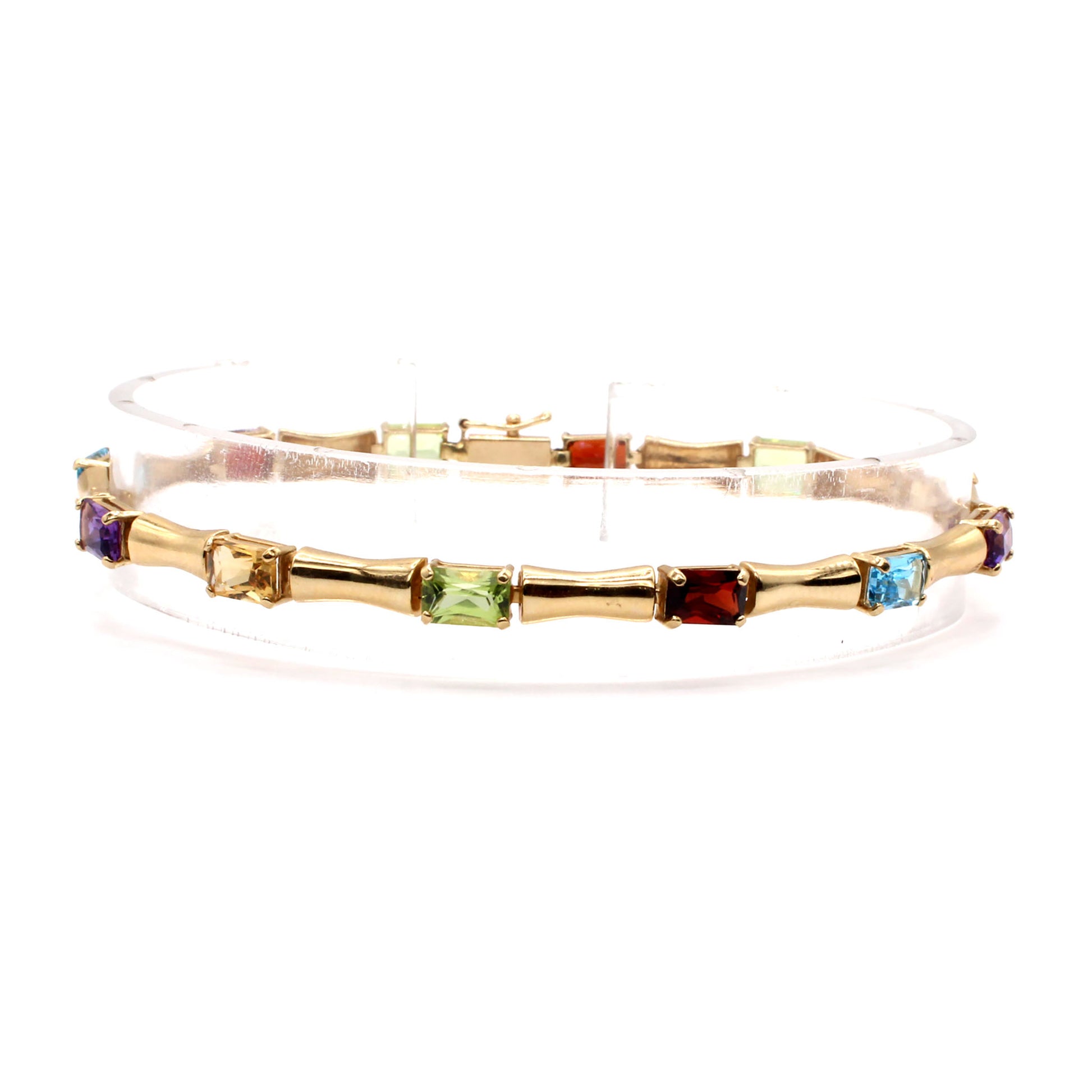 14k Yellow Gold Multi Gemstone Bracelet 7.75 Inches