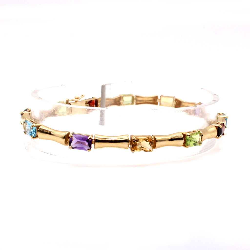 14k Yellow Gold Multi Gemstone Bracelet 7.75 Inches