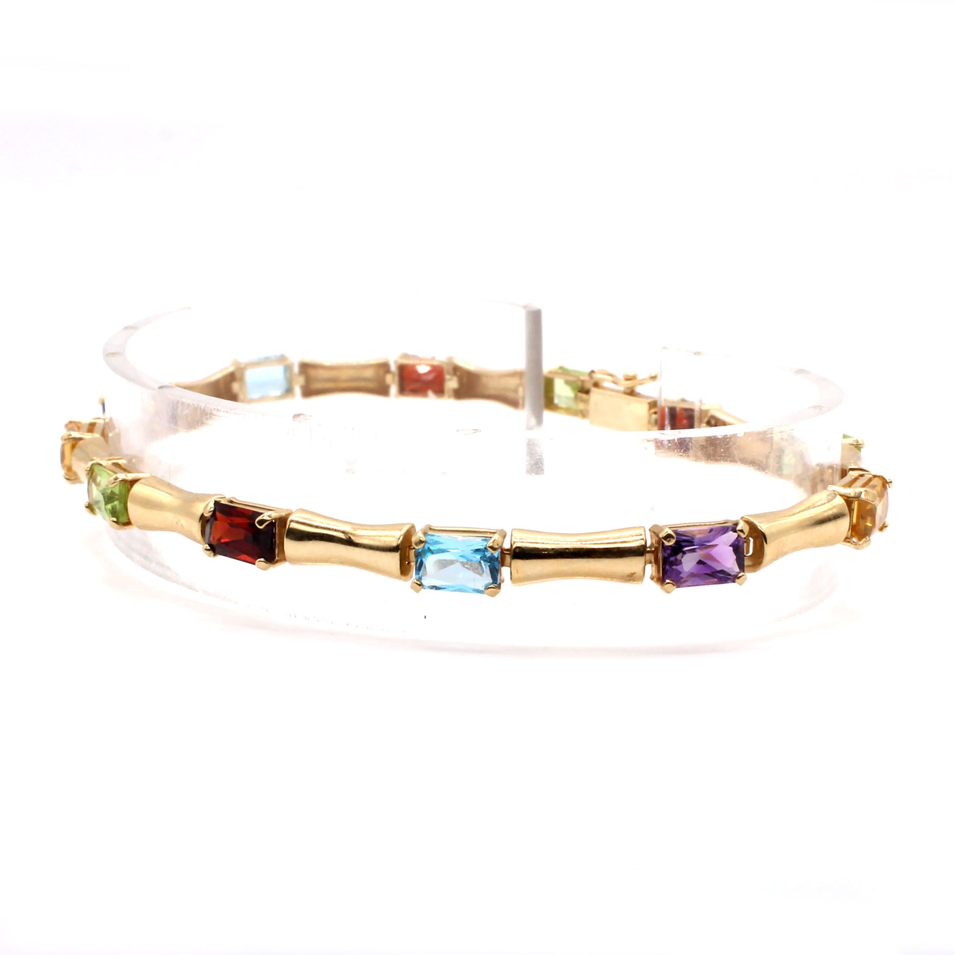 14k Yellow Gold Multi Gemstone Bracelet 7.75 Inches