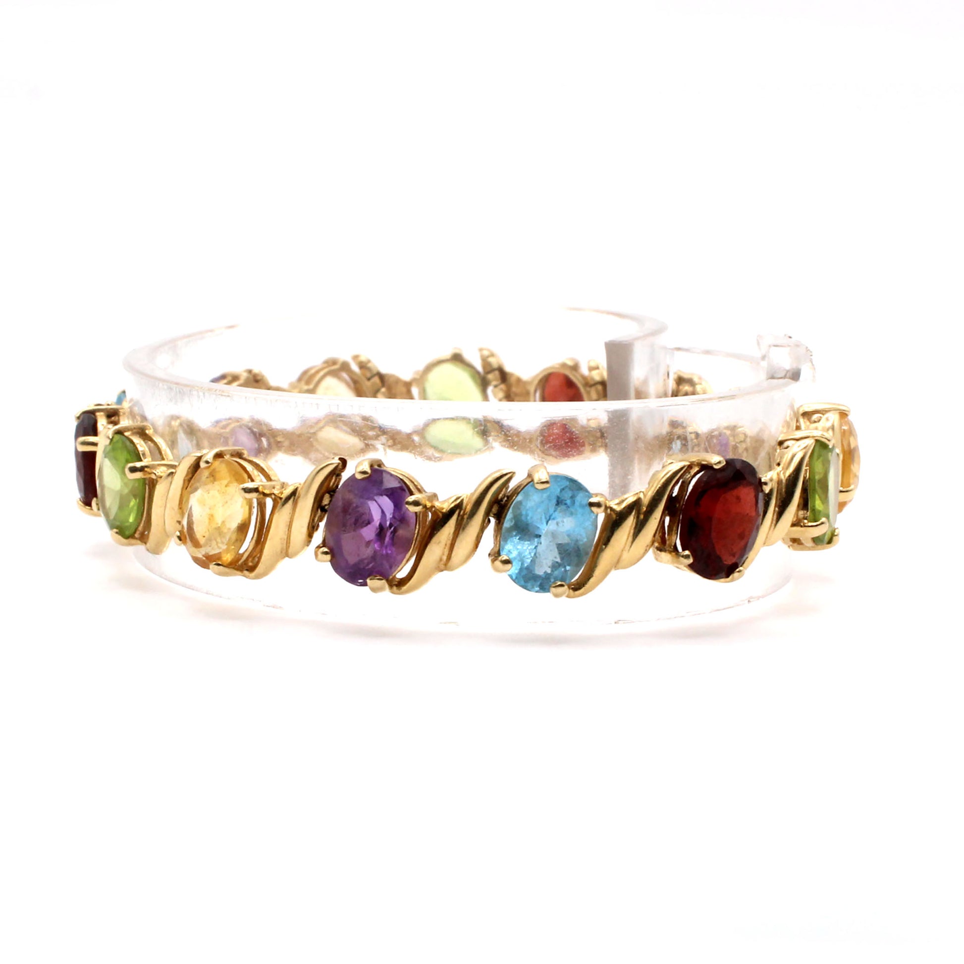 14k Yellow Gold Oval Shape Multi Gemstone Bracelet 6.75 Inches