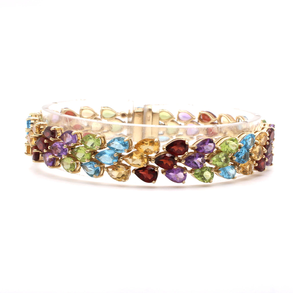 10k Yellow Gold Pear Shape Multi Gemstone Bracelet 7 Inches