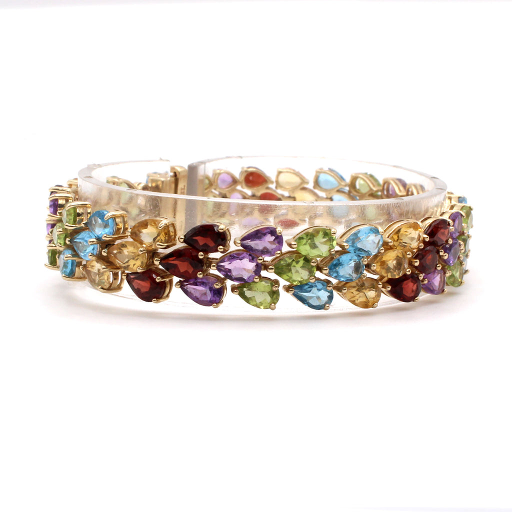 10k Yellow Gold Pear Shape Multi Gemstone Bracelet 7 Inches