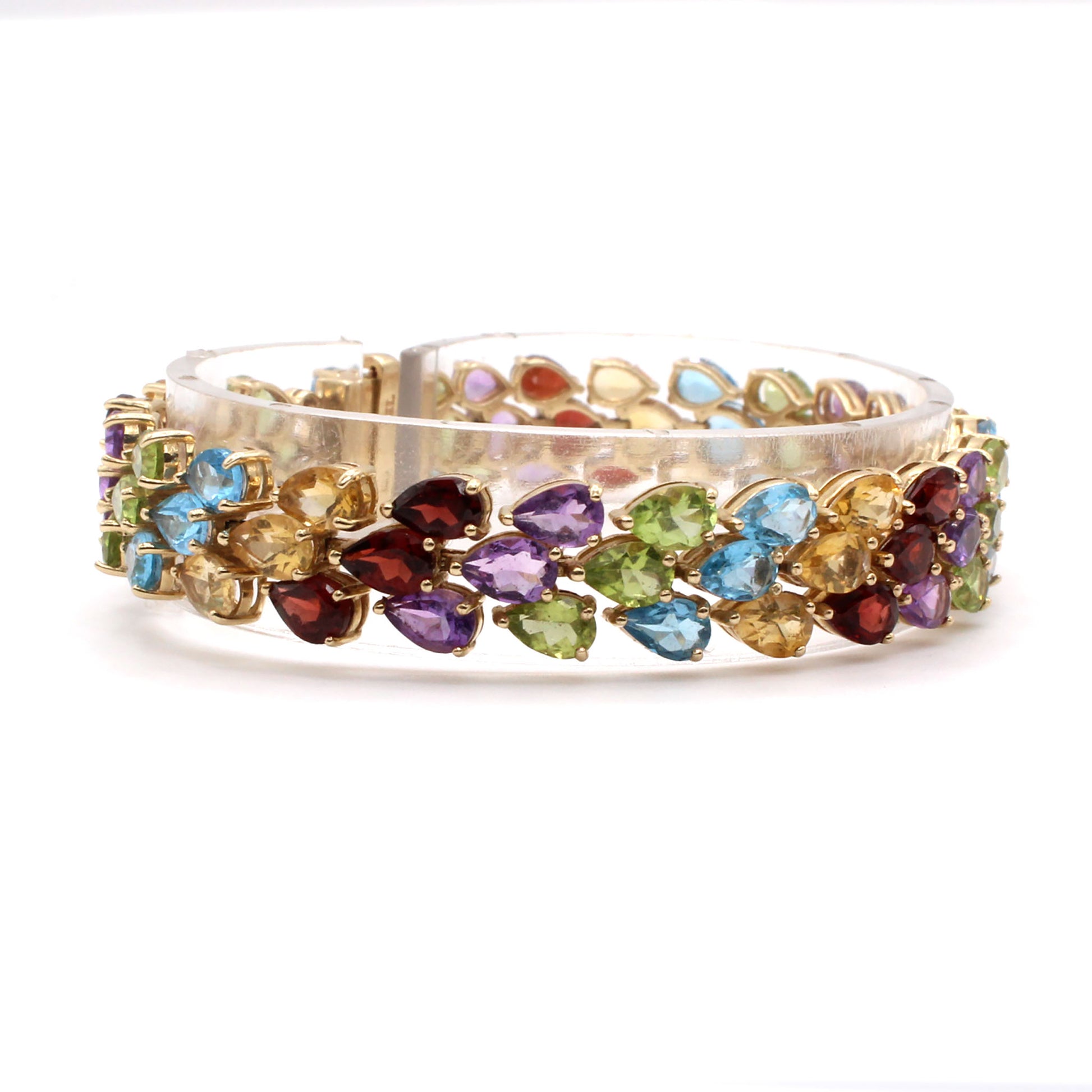 10k Yellow Gold Pear Shape Multi Gemstone Bracelet 7 Inches