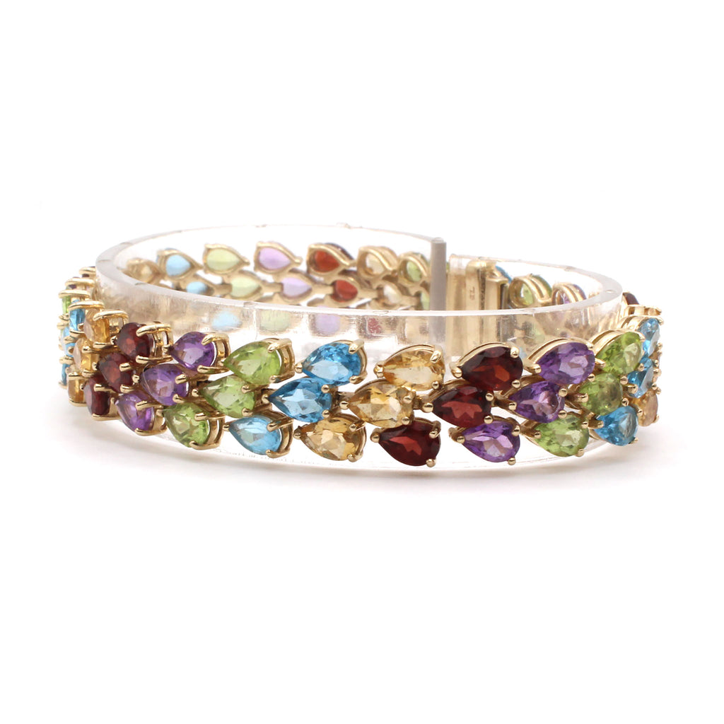 10k Yellow Gold Pear Shape Multi Gemstone Bracelet 7 Inches