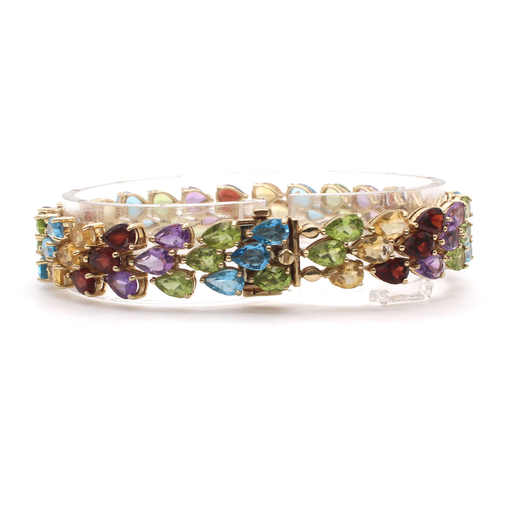 10k Yellow Gold Pear Shape Multi Gemstone Bracelet 7 Inches