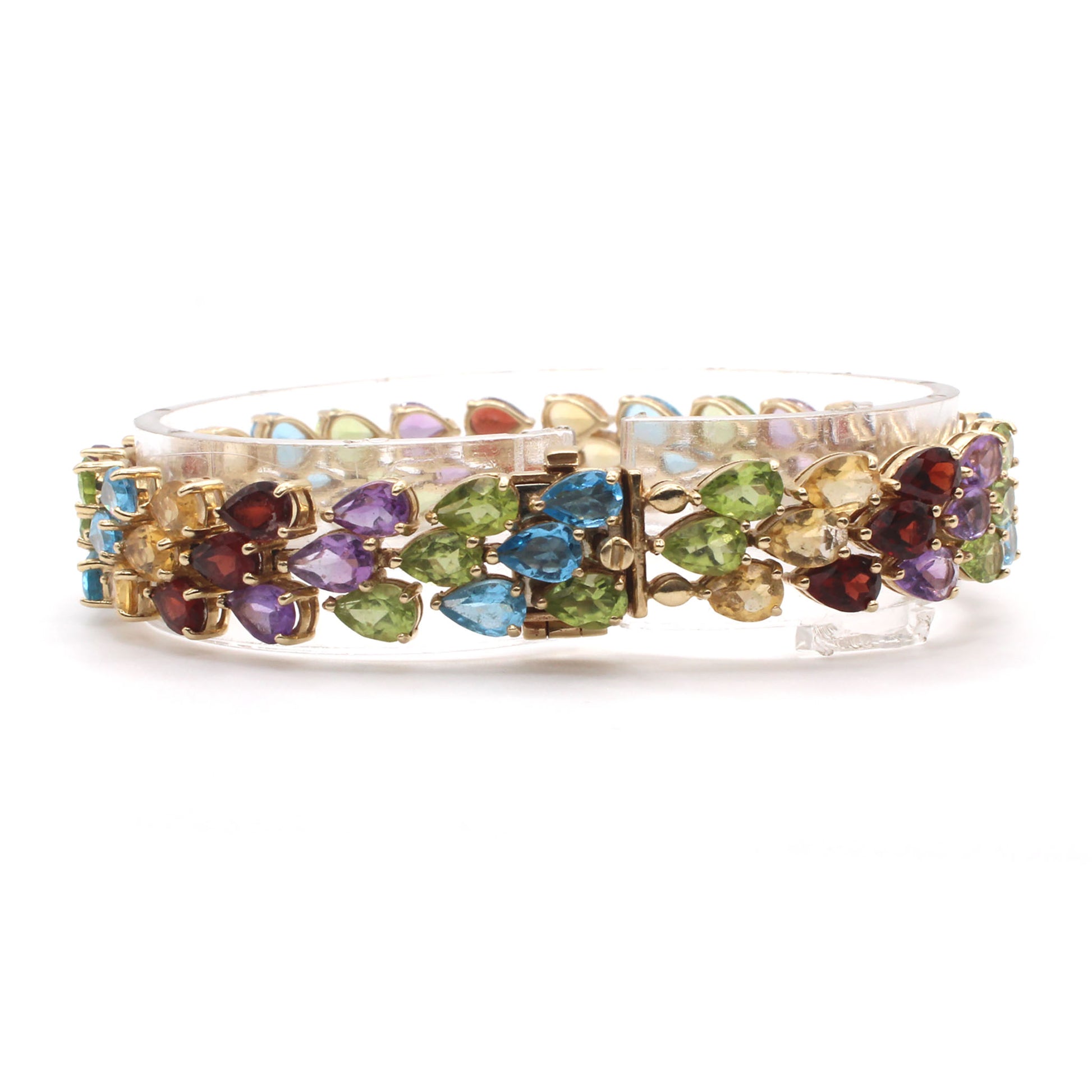 10k Yellow Gold Pear Shape Multi Gemstone Bracelet 7 Inches
