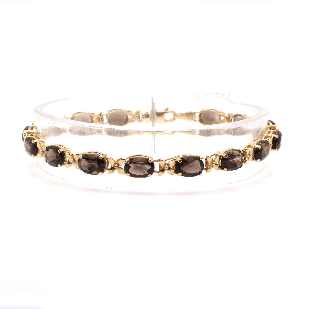 14k Yellow Gold Oval Smokey Topaz Bracelet 7 Inches