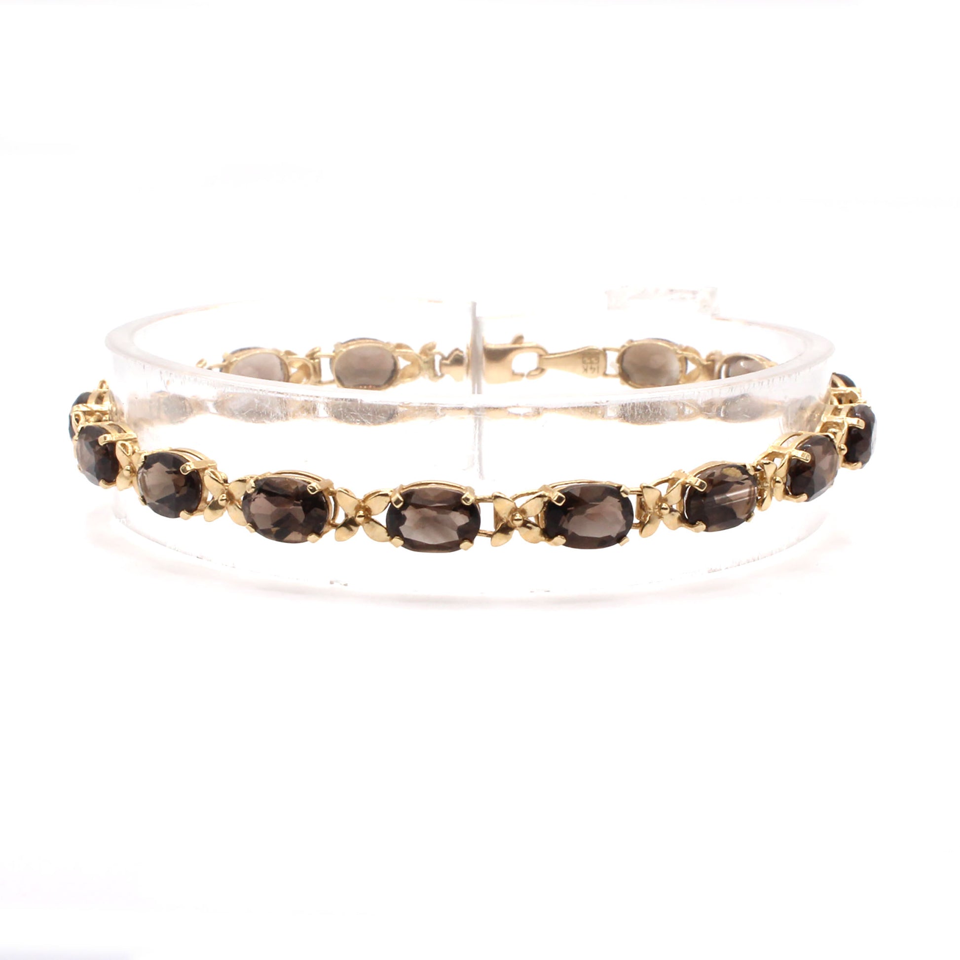 14k Yellow Gold Oval Smokey Topaz Bracelet 7 Inches