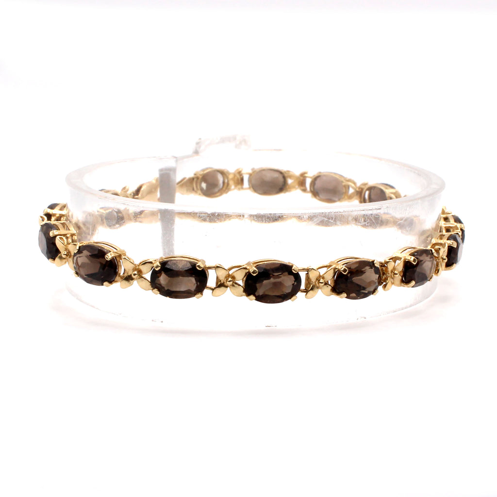 14k Yellow Gold Oval Smokey Topaz Bracelet 7 Inches