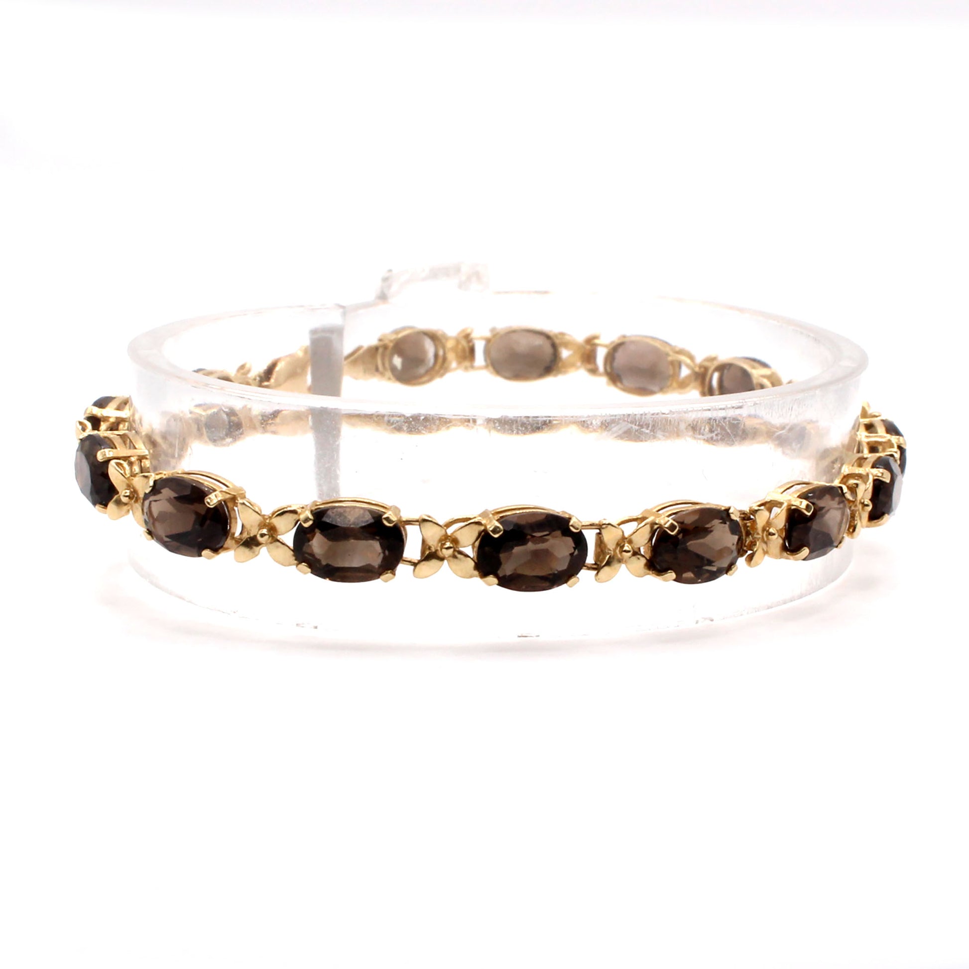 14k Yellow Gold Oval Smokey Topaz Bracelet 7 Inches