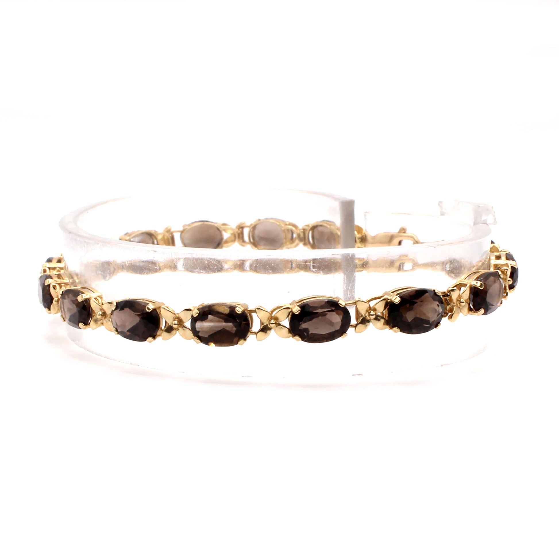 14k Yellow Gold Oval Smokey Topaz Bracelet 7 Inches