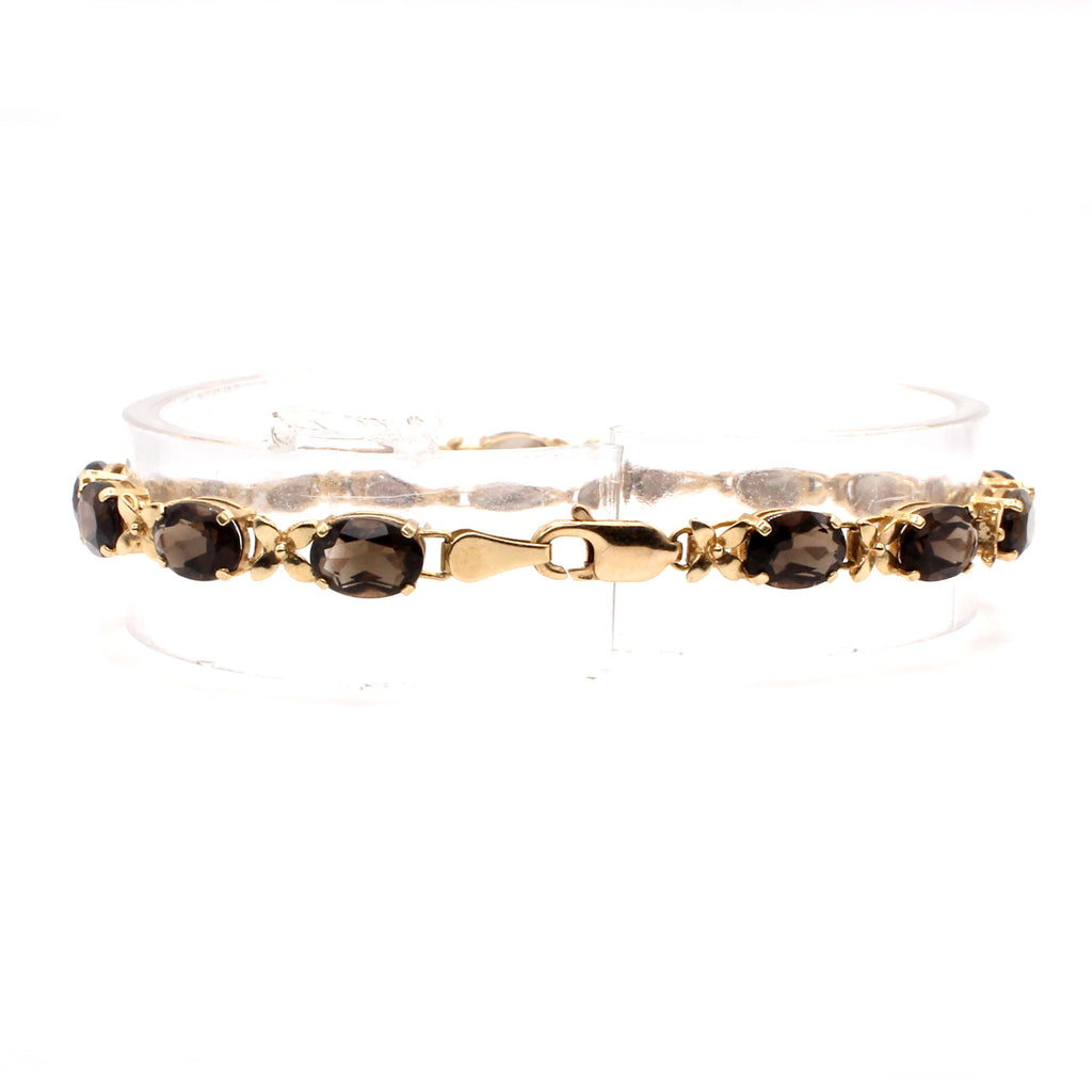 14k Yellow Gold Oval Smokey Topaz Bracelet 7 Inches