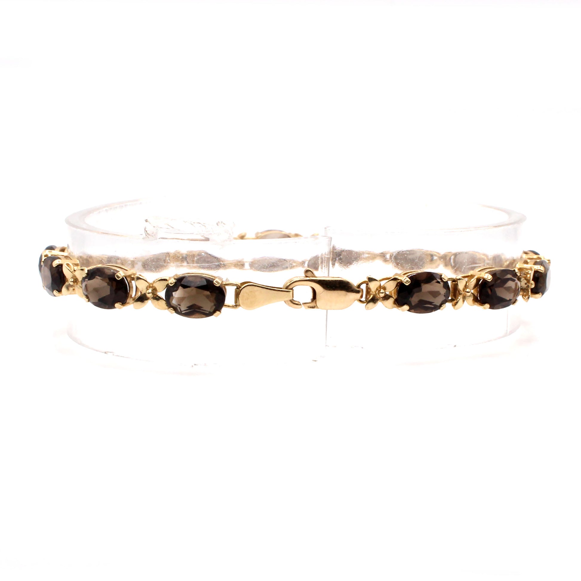 14k Yellow Gold Oval Smokey Topaz Bracelet 7 Inches