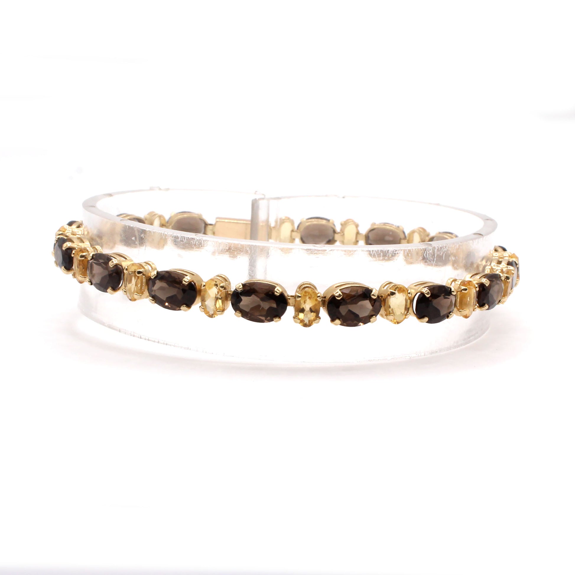 14k Yellow Gold Oval Smokey Topaz and Citrine Bracelet 7 Inches